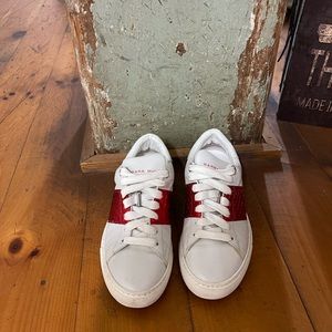 Barbara Bui White Leather sneaker w/ Red Snakeskin